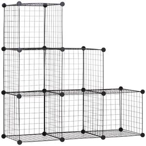 HOMCOM Drátová police, regálový systém se 6 kostkami, DIY úložný systém z drátů, regálová jednotka do obývacího pokoje a ložnice, černá, 109 x 37 x 10
