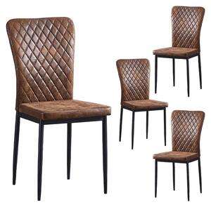 Jídelní židle - Židle - Ergonomický design - Černé nohy - Bez područek - Hnědé - Umělá kůže