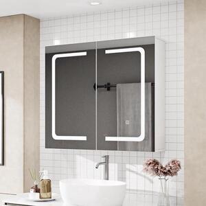 Skříňka do koupelny se zrcadlem a LED osvětlením – nástěnný model – 80 x 13,5 x 60 cm – bílá