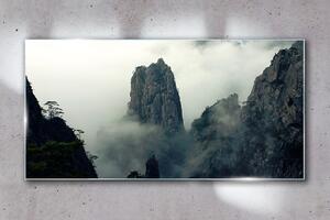 Obraz na skle Obraz na skle Mountain fog mlhou strom mraky