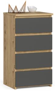 Komoda široká dřevěná příborník do předsíně ložnice obývacího pokoje organizér do dětského pokoje, 4 zásuvky, Artisan dub šedý
