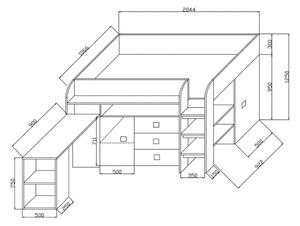 Dětská patrová postel TOLEDO 1, 204,5x125x106,5, bílá/šedá lesk