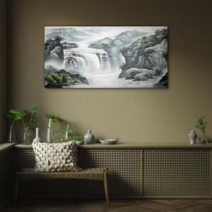 Obraz na skle Obraz na skle Horská řeka vodopád keře