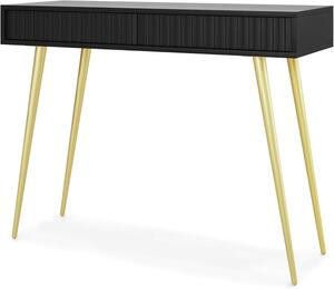 Kosmetický stolek Bello se dvěma zásuvkami na zlatých nožkách, rozměry 104 x 80 cm, úložná skříňka, černá barva