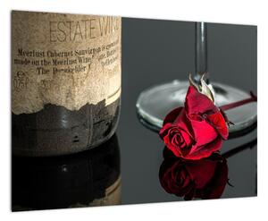 Červená růže na stole - obrazy do bytu