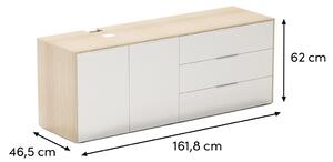 ARBYD Matně bílá dubová kancelářská komoda Thor 161,8 x 46,5 cm