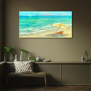 Obraz na skle Obraz na skle Pláž moře vlny deštník