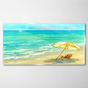 Obraz na skle Obraz na skle Pláž moře vlny deštník