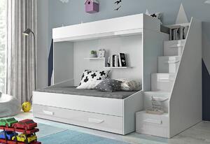 Dětská patrová postel AKTION 16, 247x165x135, bílá/bílá lesk/růžové úchyty