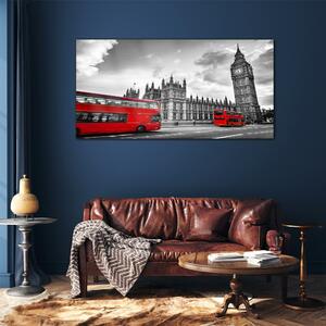 Obraz na skle Obraz na skle Londýnské oční červené autobusy