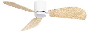 Stropní ventilátor Faipari s LED osvětlením, bílý/ratan, 132 cm, DC – Lucande Lucande, Faipari, Dřevo, Obývací pokoj, Dřevo, Moderní