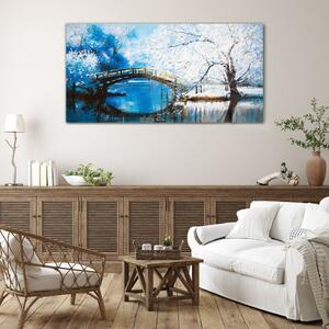 Obraz na skle Obraz na skle Zimní říční strom most