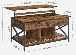 Výškově nastavitelný konferenční stolek 60x100x(48-62) cm v industriálním stylu, hnědá a černá barva