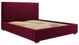Vínově červená sametová postel MICADONI ARANDA 140 x 200 cm