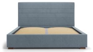 Světle modrá sametová postel MICADONI ARANDA 140 x 200 cm