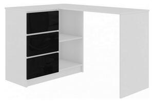 Psací stůl KORDA B16 3SZ, 124,5x77x50, bílá/černá lesk, levá