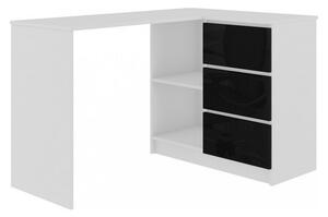 Psací stůl KORDA B16 3SZ, 124,5x77x50, bílá/černá lesk, pravá