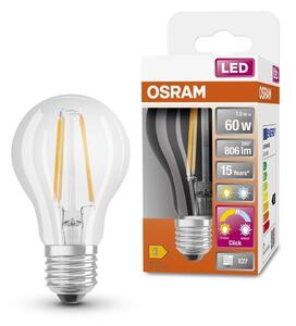 Průhledná LED žárovka E27 7 W CLASSIC A, laditelná bílá