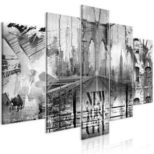 Obraz - New York City Collage (5 Parts) Wide Black and White