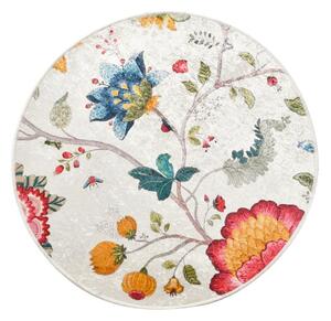 Šedá sametová koupelnová předložka ø 100 cm Vintage Flower – Foutastic