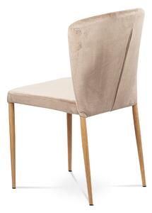 Jídelní židle - krémová sametová látka, kovová podnož, 3D dekor dub CT-614 CRM4