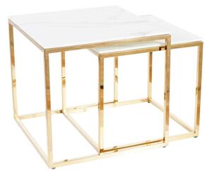 Set konferenčních stolků GLORIA, bílý mramor/zlatá