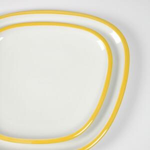 Bílo žlutý porcelánový dezertní talíř Kave Home Odalin 23,5 x 22 cm