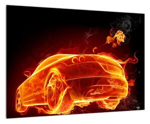 Obraz hořící auto