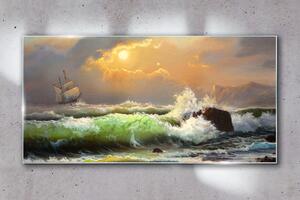 Obraz na skle Obraz na skle Vlny loď slunce
