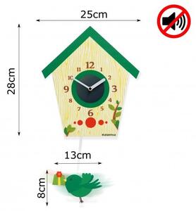 Moderní nástěnné hodiny s ptáčky zelené