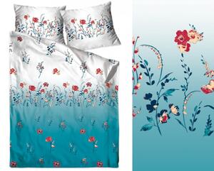 Modré květinové ložní povlečení z kvalitní bavlny 3 části: 1ks 160 cmx200 + 2ks 70 cmx80