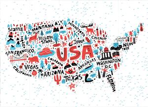 Malvis ® Tapeta grafická mapa USA Vel. (šířka x výška): 144 x 105 cm