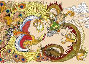 Malvis ® Tapeta čínský drak a Fénix Vel. (šířka x výška): 288 x 200 cm