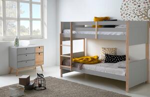 Světle šedá dřevěná dětská patrová postel Marckeric Kiara 90 x 190 cm