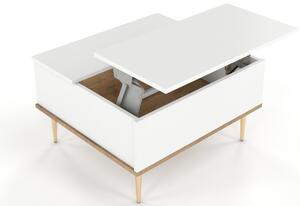 Konferenční stolek HARMONIE, 75x43x69, bílá/dub lancelot/zlatá