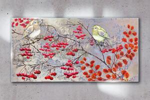 Obraz na skle Obraz na skle Větve ovoce listy ptáků