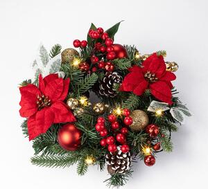 Vánoční věnec POINSETTIA s LED osvětlením, 30 cm