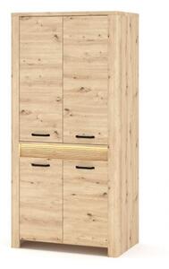 Skříň čtyřdveřová s led osvětlením Moris 96x200x60 cm Dub artisan