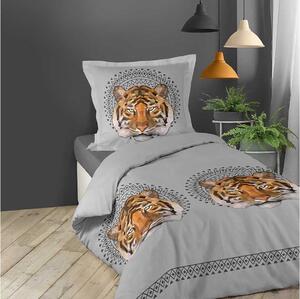 Šedé povlečení na postel s tygrem JACANA 140 x 200 cm