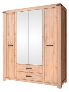 Skříň čtyřdveřová se zrcadlem a zásuvkami Mortiz 177x210x59.8 cm Dub wotan