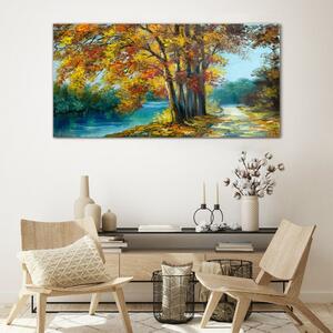 Obraz na skle Obraz na skle Lesní řeka strom listí