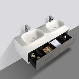 Toaletní stolek Fiona 1400 bílý mat - betonové nebo dubové čelo