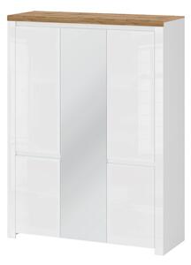Skříň pětidveřová se zrcadlem Vigo 150x202x56 cm Bílý lesk / Dub wotan