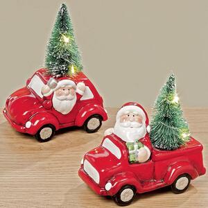 Vánoční dekorace LED svítící auto SANTA na baterie BOLTZE polyresin výška 10cm (cena za ks)
