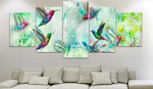 Obraz - Colourful Hummingbirds (5 Parts) Wide Green