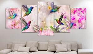 Obraz - Colourful Hummingbirds (5 Parts) Wide Pink