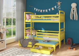 Dětská patrová postel SALDO + 3x matrace, 80x180/80x170, žlutá