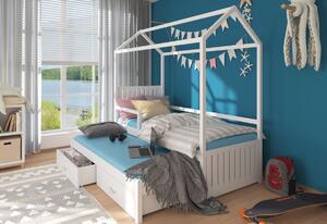 Dětská postel MELICHAR Domek se zábranou + matrace, 90x200/90x190, borovice