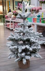 Vánoční zasněžený stromeček v jutě 100cm