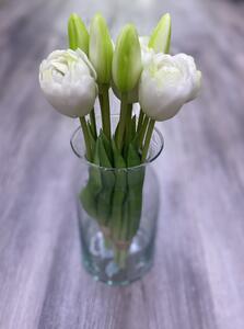 Umělá květina Gasper svazek tulipánů, výška 28cm, bílá